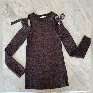 Willow & Clay Women’s Sparkle Purple Silver Holiday Sweater Off Shoulder Tie S